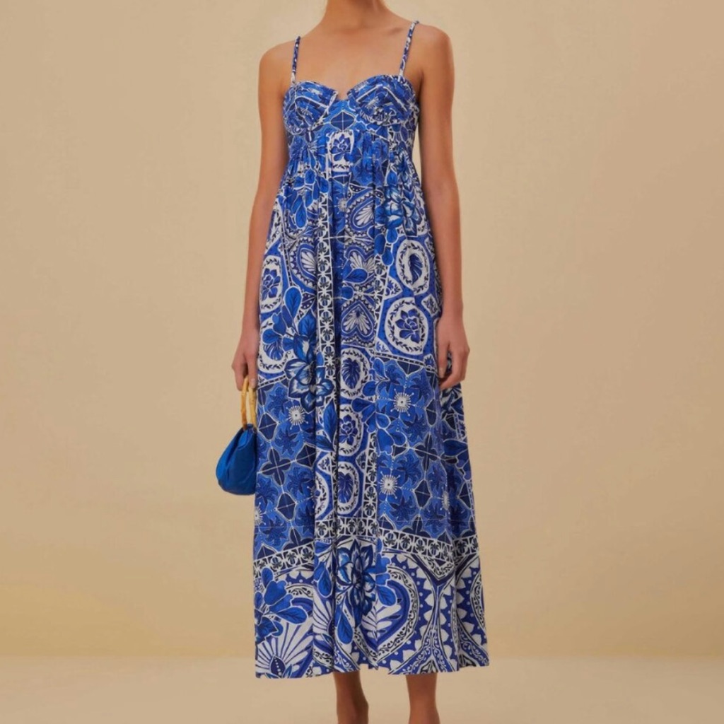 Nwt Farm Rio Blue Tile Dream Maxi